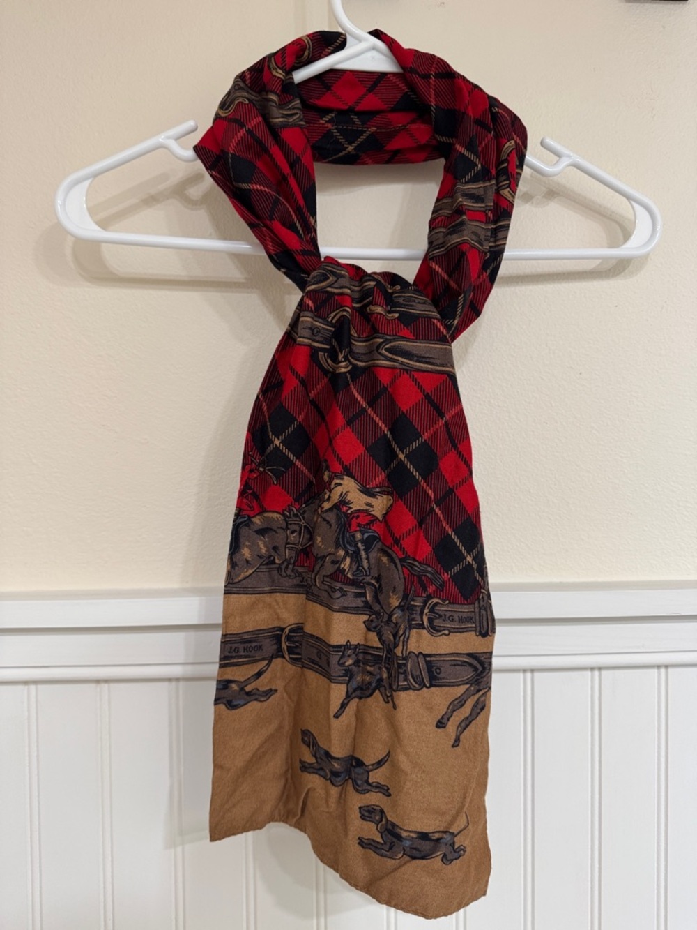 J.G. Hook Red & Brown Plaid Horse Print Scarf